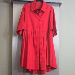 SHEIN Red Button-Down Shirt Dress